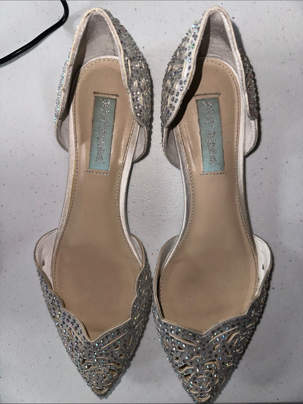 Betsy Johnson Embellished Pointed Flats in Silver